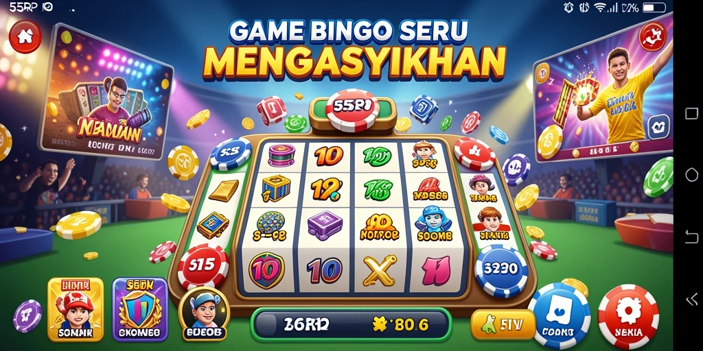 Tampilan gameplay seru dalam aplikasi Bingo 55RP dengan suasana yang mendebarkan.