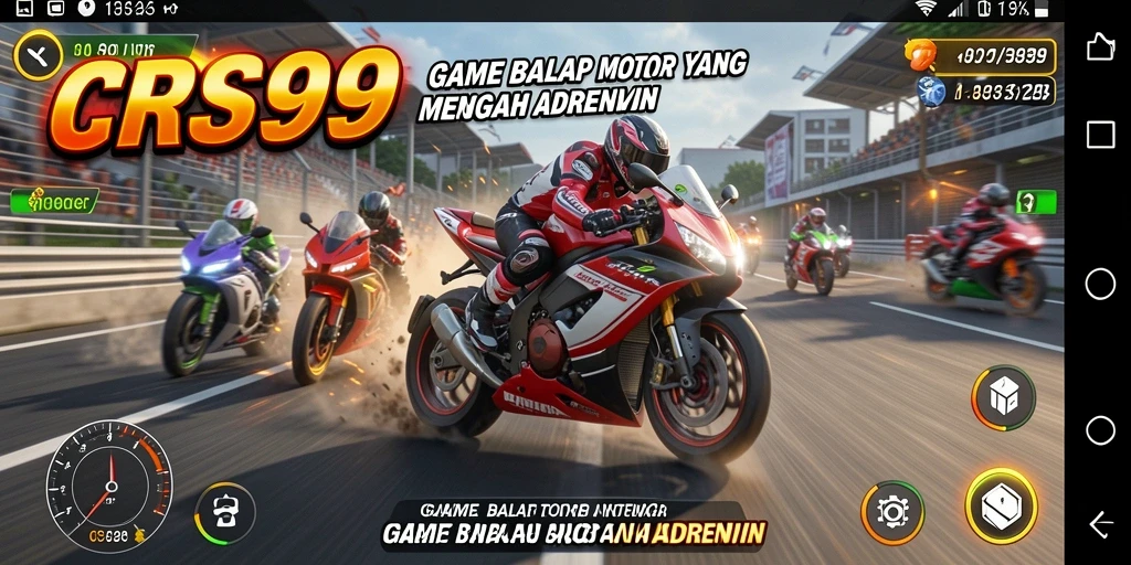 Screenshot CRS99 menampilkan aksi balapan motor yang mendebarkan.