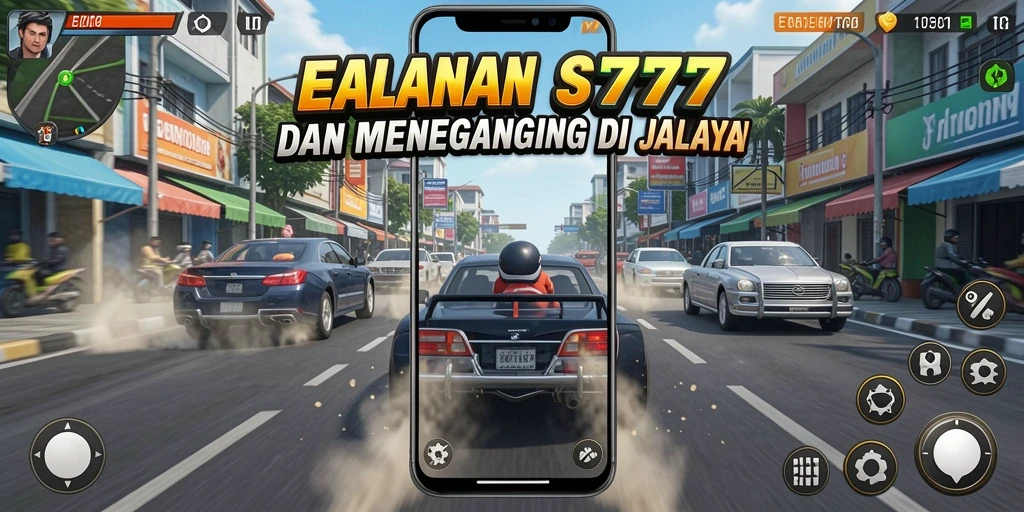 Screenshot gameplay EMON777 menampilkan balapan seru di jalanan yang menantang.