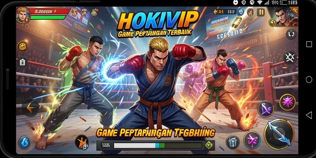 Tangkapan layar HOKIVIP menampilkan pertarungan seru antar karakter.