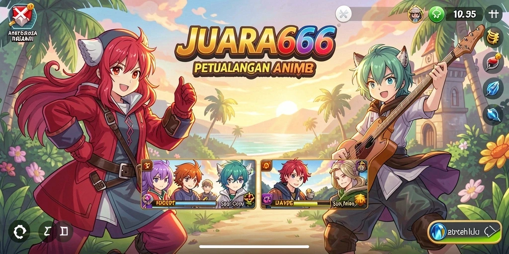 Tampilan gameplay JUARA666 yang penuh aksi dan karakter anime.