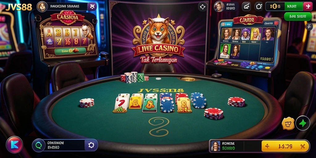 Screenshot gameplay JVS88 menampilkan suasana kasino yang hidup dan interaktif.