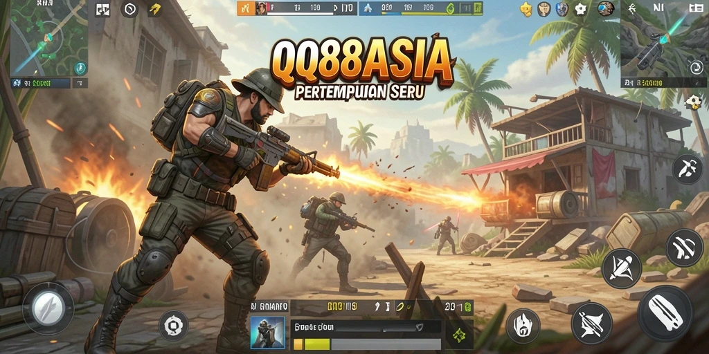 Tampilan aksi intens dalam game Battle Royale QQ88ASIA.