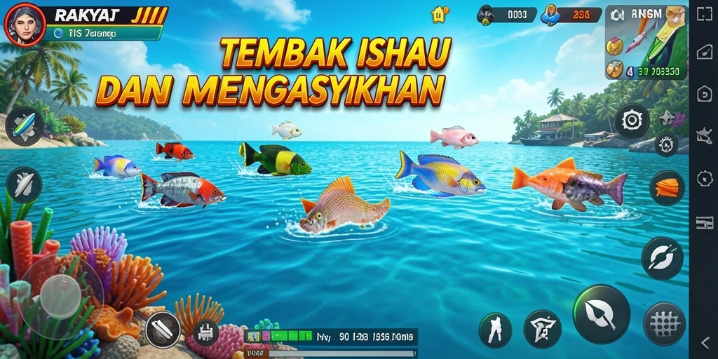 Screenshot gameplay RAKYATJP menampilkan aksi menembak ikan yang seru.