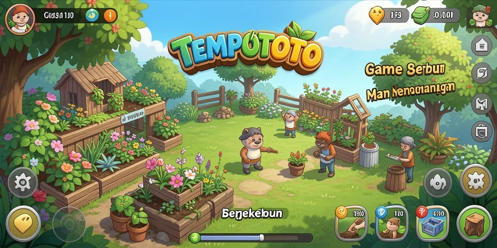 Tampilan menarik dari gameplay TEMPOTOTO yang menggambarkan aktivitas berkebun.